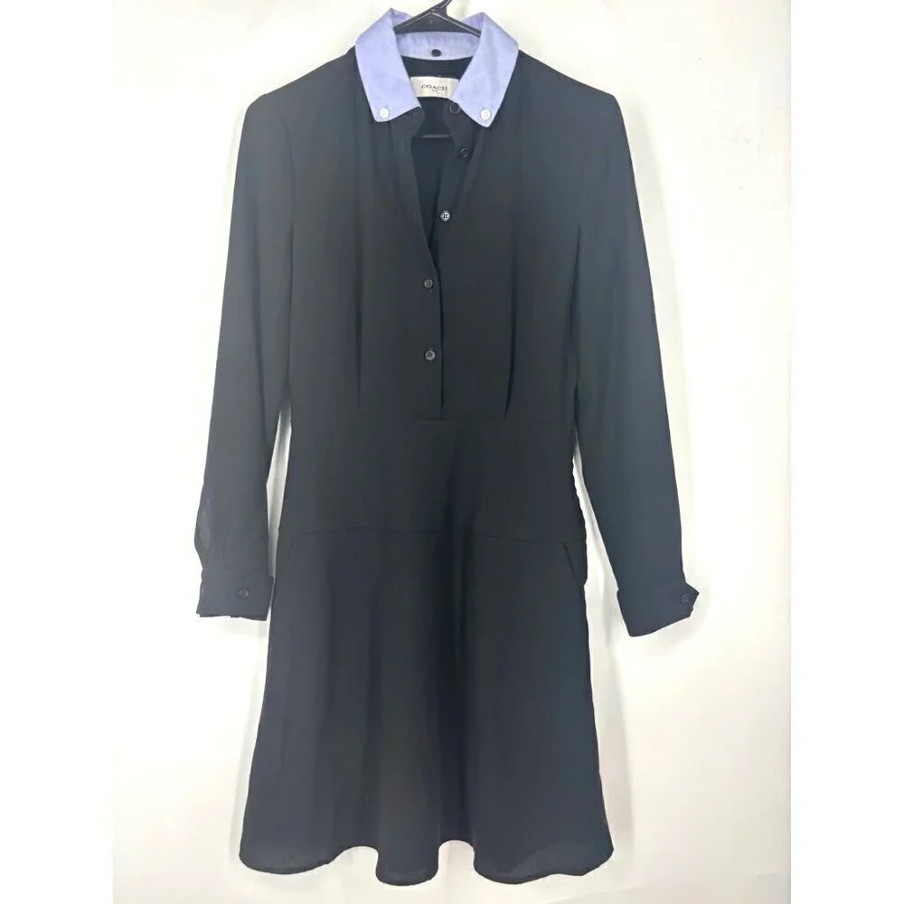 Coach Black Button Up Flare Shirt Dress‎ 0